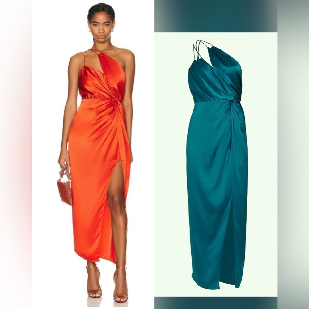 NWT The Sei $1075 Silk Satin Draped Asymmetrical 1 Shoulder Ruched Maxi Gown 2